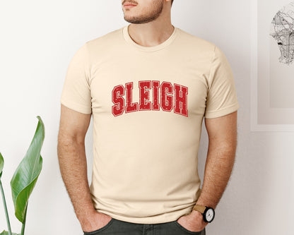 brand:Bella Canvas|color:Soft Cream|Sleigh Christmas Varsity Distressed Graphic T-Shirt