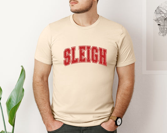 Sleigh Christmas Varsity Distressed Graphic T-Shirt