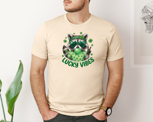 Lucky Vibes Raccoon St Patrick Graphic T-Shirt