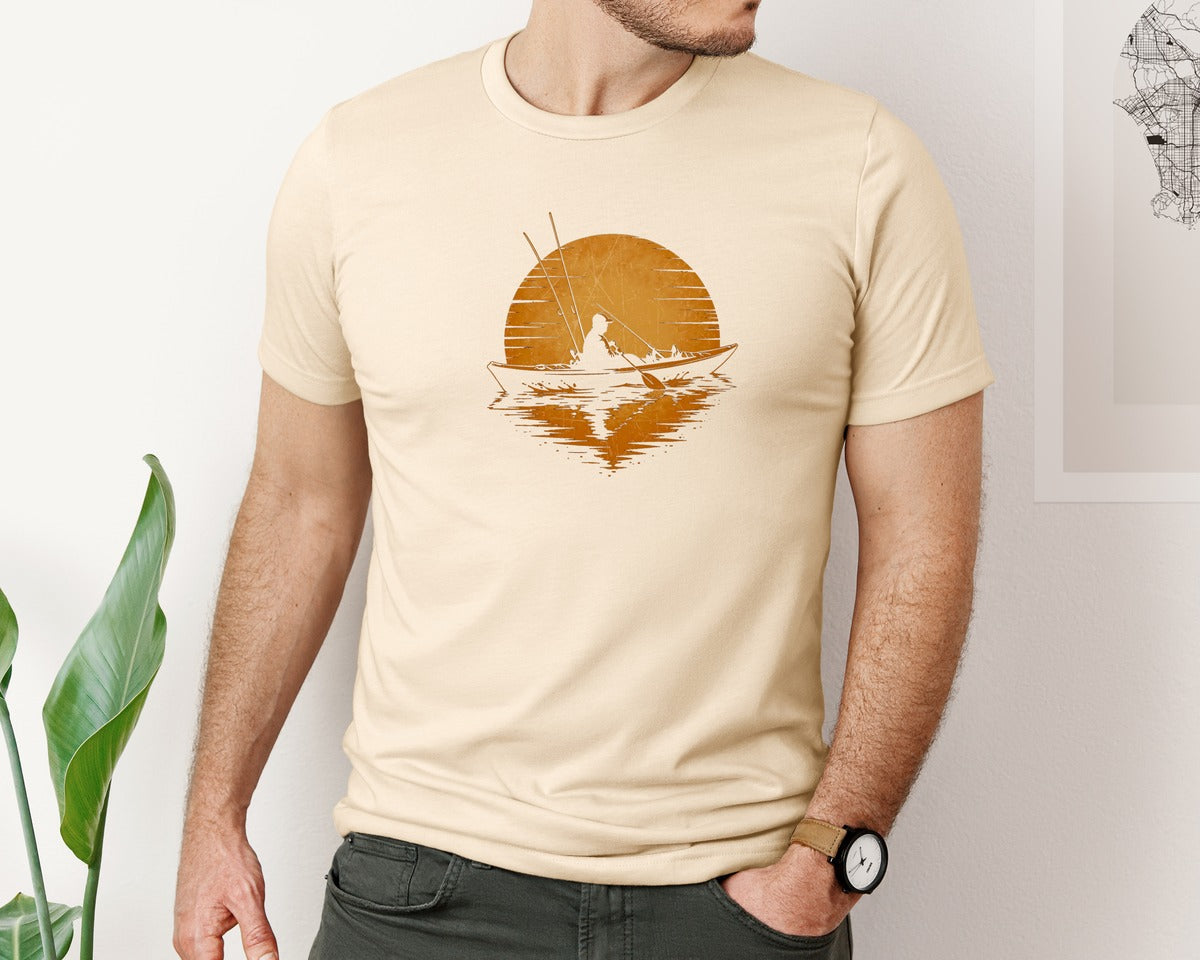 brand:Bella Canvas|color:Soft Cream|Sunset River Reflection Kayak Fishing Graphic T-Shirt