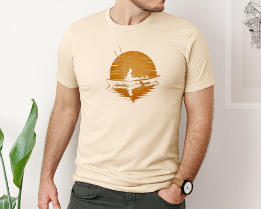 Sunset River Reflection Kayak Fishing Graphic T-Shirt