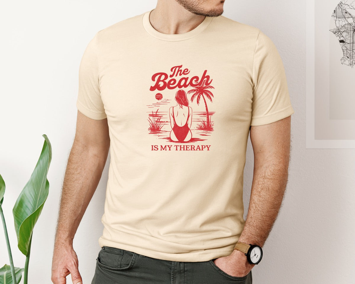 brand:Bella Canvas|color:Soft Cream|Retro Summer The Beach Is My Therapy Graphic T-Shirt