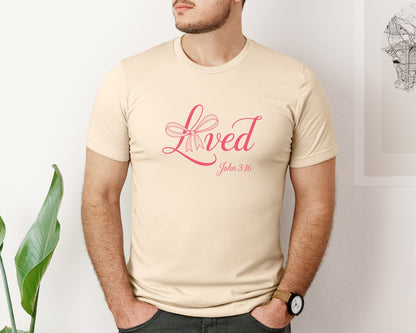 brand:Bella Canvas|color:Soft Cream|Loved John 3 16 Christian Valentine Graphic T-Shirt