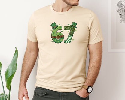 brand:Bella Canvas|color:Soft Cream|Lucky Number 67 Leprechaun Hat Graphic T-Shirt