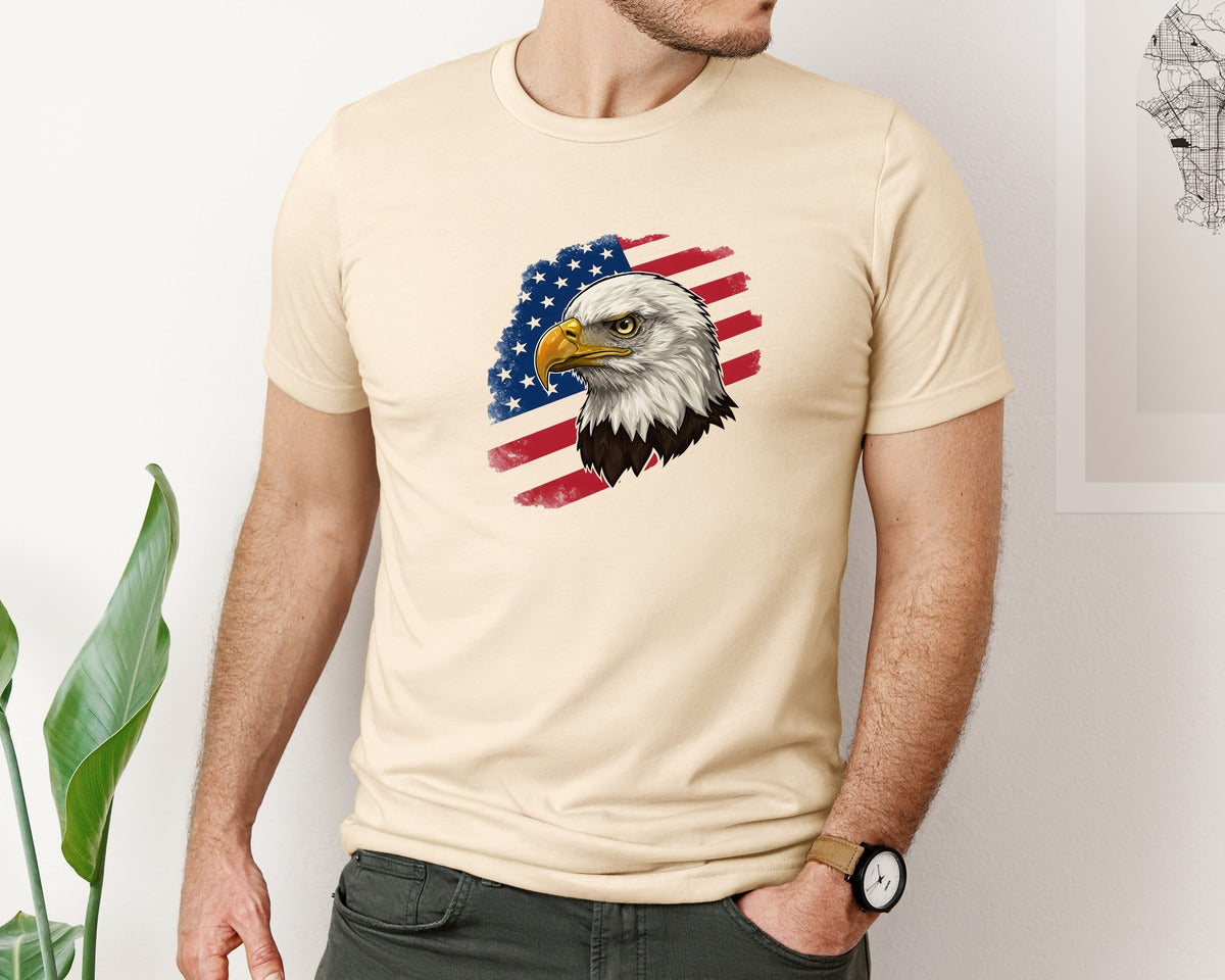 brand:Bella Canvas|color:Soft Cream|American Eagle With Flag Patriotic Graphic T-Shirt
