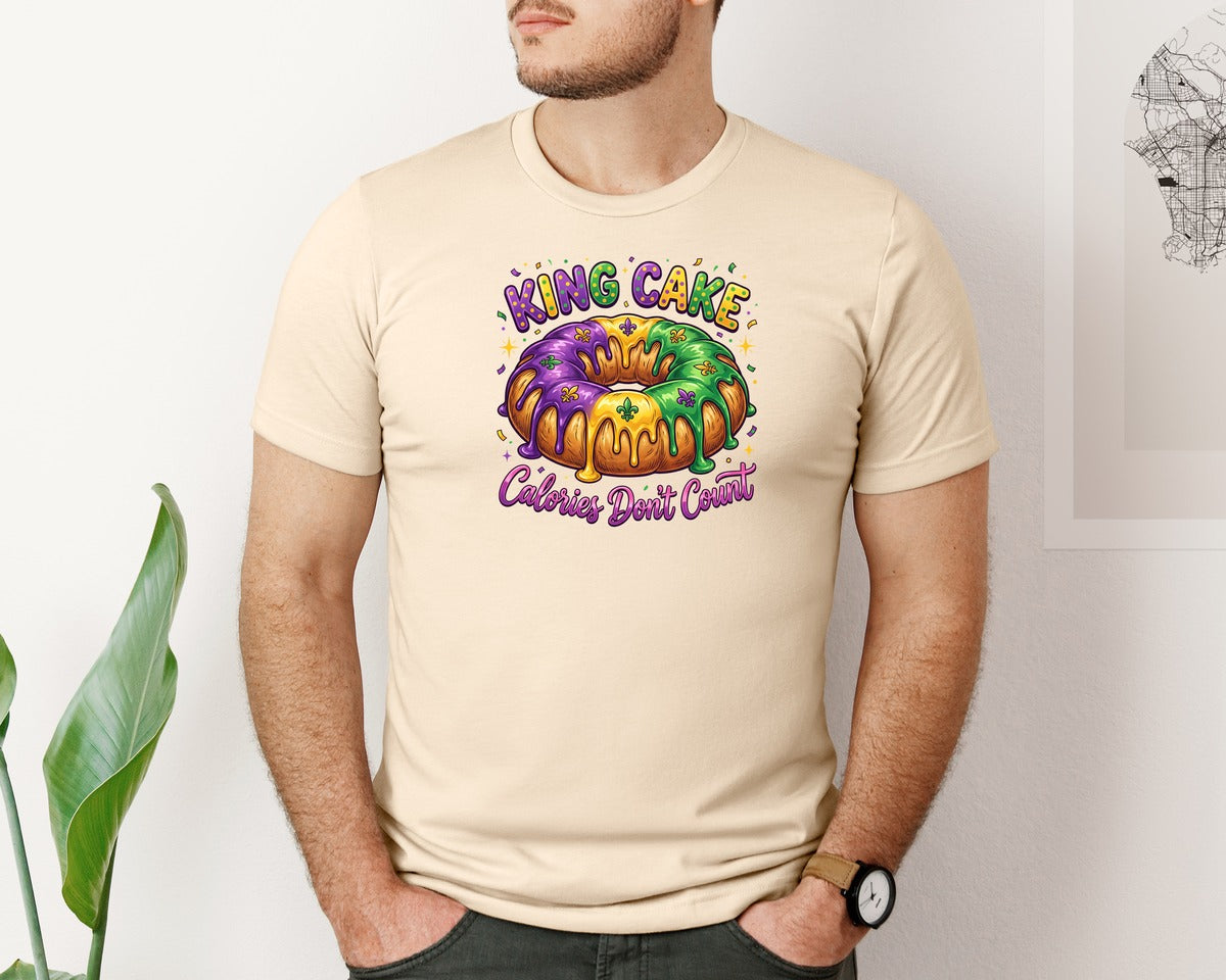brand:Bella Canvas|color:Soft Cream|King Cake Calories Dont Count Design Graphic T-Shirt