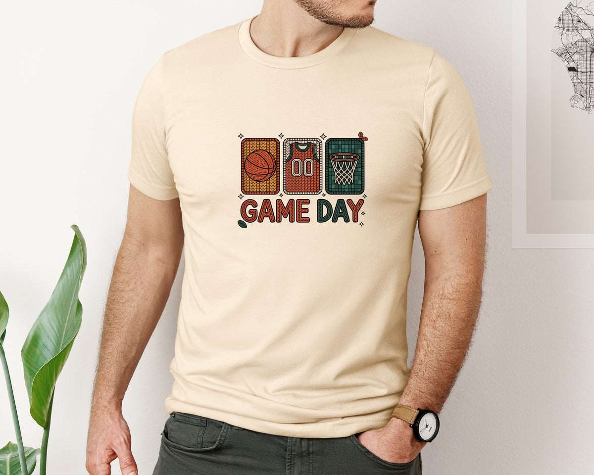 brand:Bella Canvas|color:Soft Cream|Game Day Basketball Faux Yarn Game 3 Graphic T-Shirt