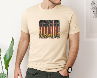 brand:Bella Canvas|color:Soft Cream|Stars And Stripes And Jesus Christ Graphic T-Shirt