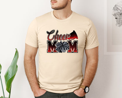 brand:Bella Canvas|color:Soft Cream|Cheer Mom Glitter Red Black Pom Mama Graphic T-Shirt
