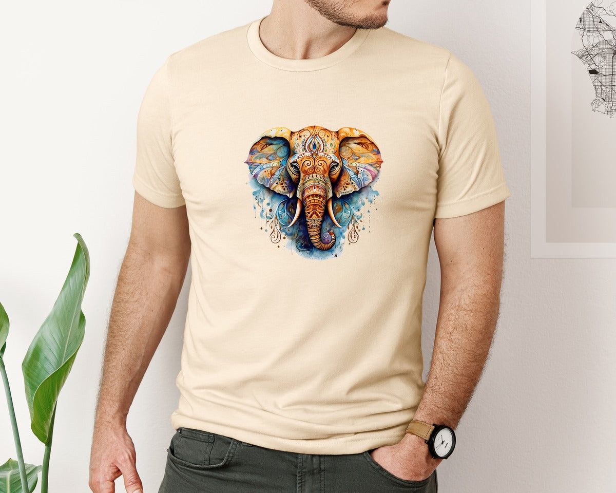 brand:Bella Canvas|color:Soft Cream|Yoga Mandala Elephant Zen Watercolor Graphic T-Shirt