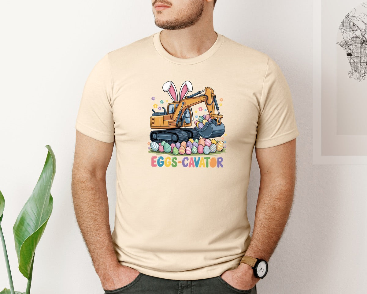 brand:Bella Canvas|color:Soft Cream|Eggs Cavator Easter Excavator 3 Graphic T-Shirt