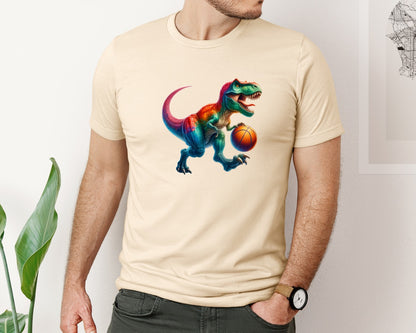 brand:Bella Canvas|color:Soft Cream|Basketball T Rex Dinosaur Kids Graphic T-Shirt