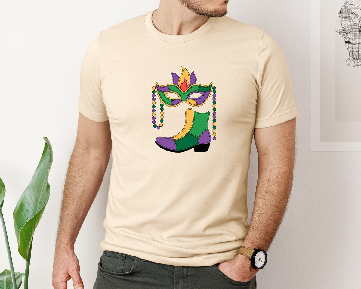 brand:Bella Canvas|color:Soft Cream|Mardi Gras Shrimp Boot Mardi Gras Pn 2 Graphic T-Shirt