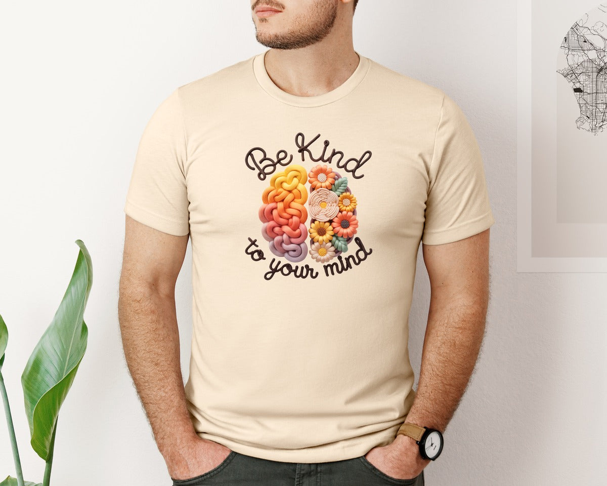 brand:Bella Canvas|color:Soft Cream|Be Kind Faux Yarn Mental Health Graphic T-Shirt