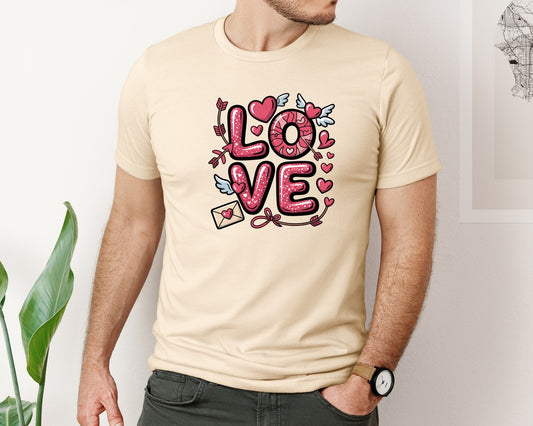 Glitter Love Valentine Hearts Graphic T-Shirt