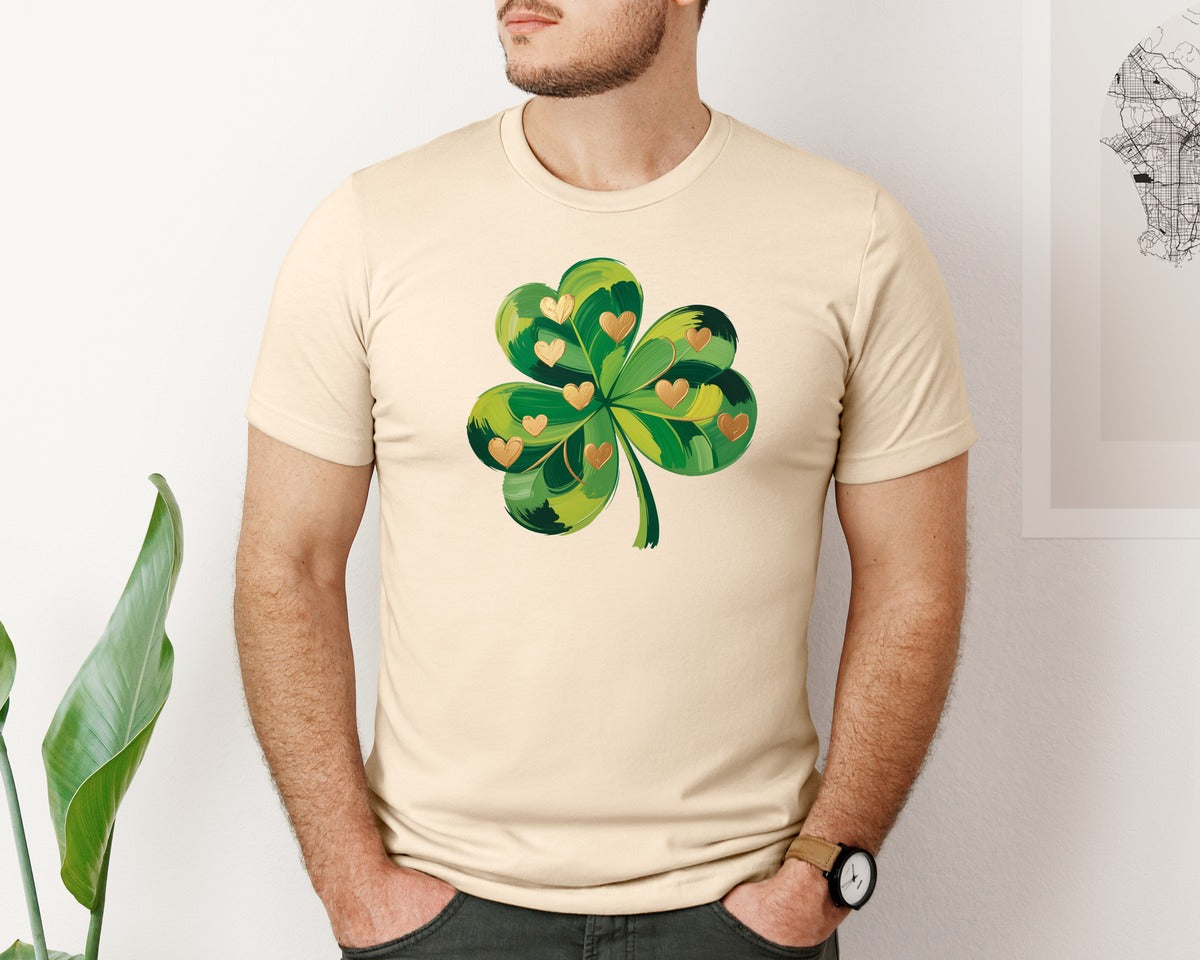 brand:Bella Canvas|color:Soft Cream|Oil Paint St Patricks Day Shamrock Graphic T-Shirt