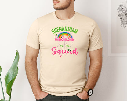 brand:Bella Canvas|color:Soft Cream|Shenanigan Squad Patricks Day Flamingo Graphic T-Shirt