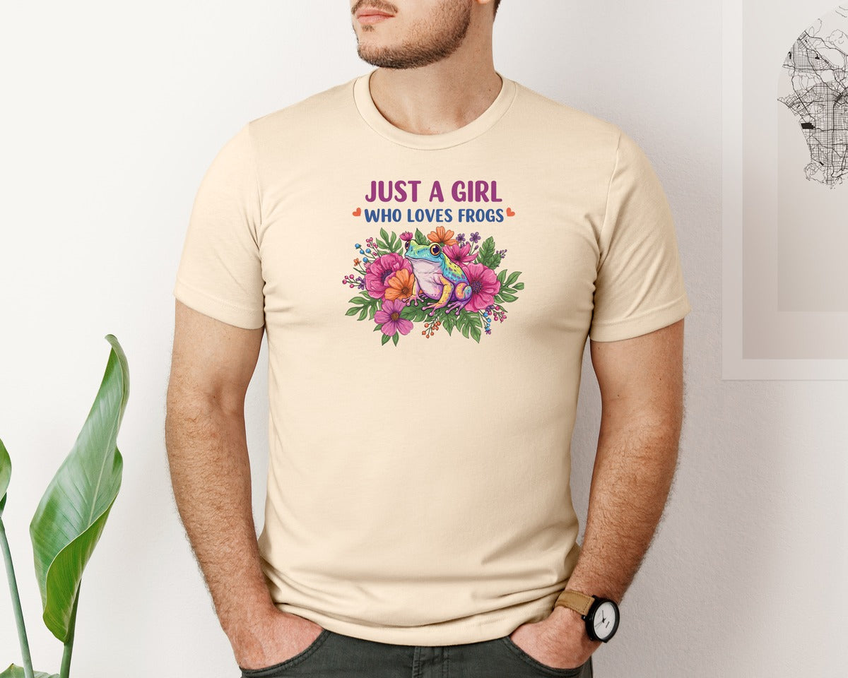 brand:Bella Canvas|color:Soft Cream|Just A Girl Who Loves Frogs Graphic T-Shirt