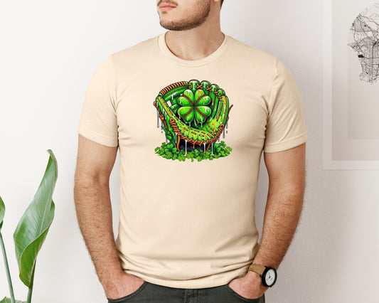 St Patricks Day Shamrock Baseball Glove Graphic T-Shirt