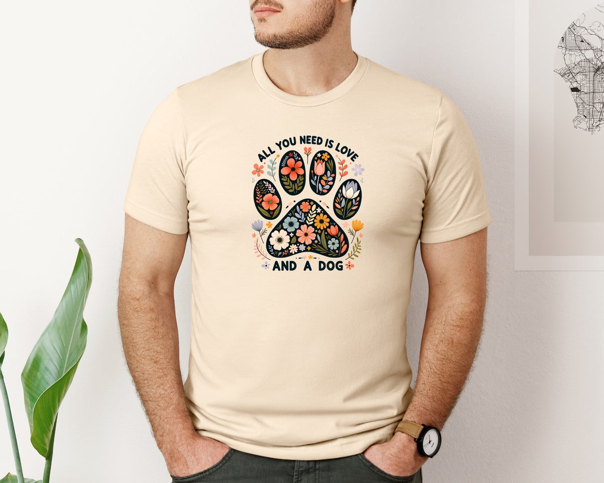 brand:Bella Canvas|color:Soft Cream|Dog All You Need Is Love And A Dog 4 Graphic T-Shirt