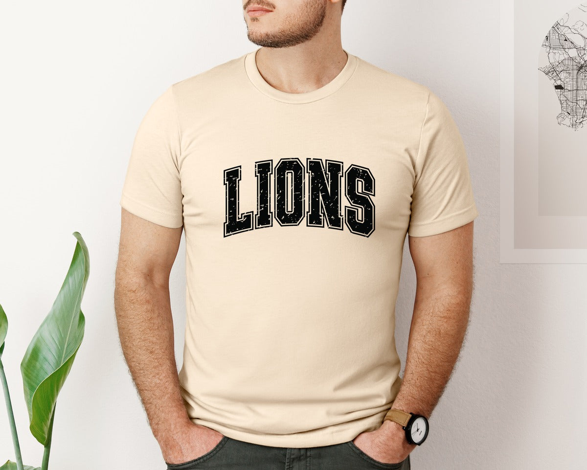 brand:Bella Canvas|color:Soft Cream|Retro Lions Distressed Varsity Lion Graphic T-Shirt