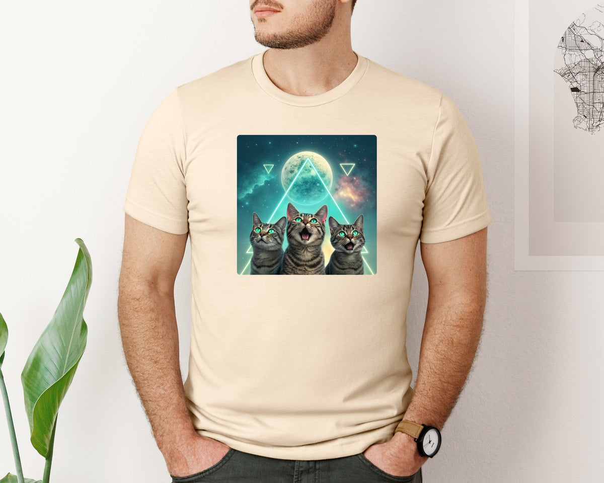 brand:Bella Canvas|color:Soft Cream|Cosmic Cat Howling Moon Galaxy Cat Graphic T-Shirt
