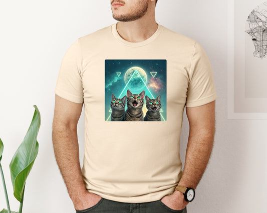 Cosmic Cat Howling Moon Galaxy Cat Graphic T-Shirt