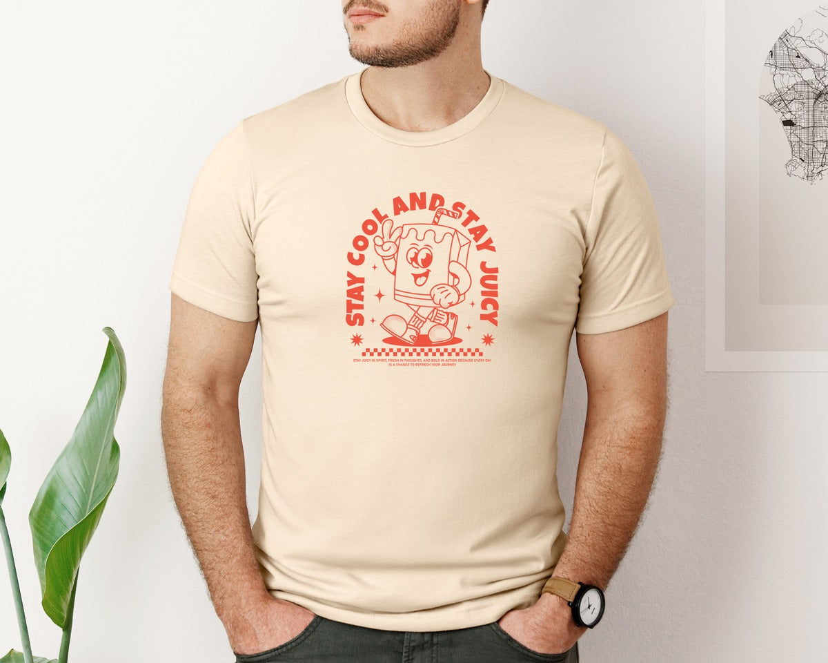 brand:Bella Canvas|color:Soft Cream|Retro Cartoon Juice Box Character Design Graphic T-Shirt