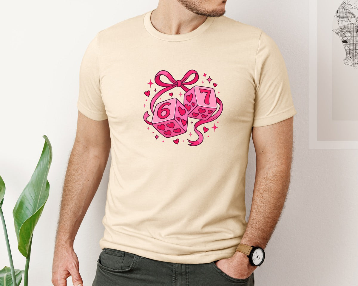 brand:Bella Canvas|color:Soft Cream|Preppy Six Seven Valentine Dice 6 7 6 Graphic T-Shirt