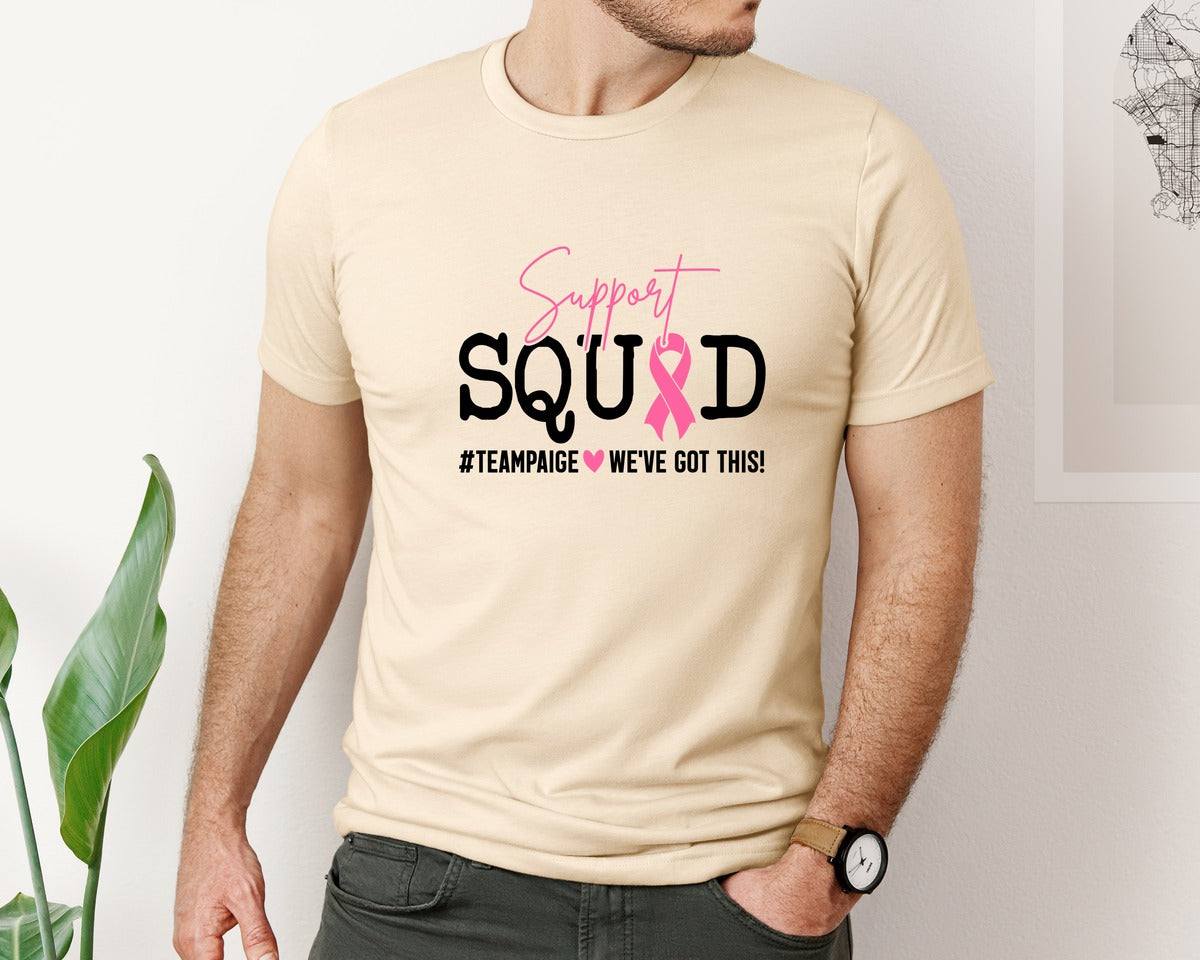 brand:Bella Canvas|color:Soft Cream|Custom Breast Cancer Hoodie Cancer Graphic T-Shirt
