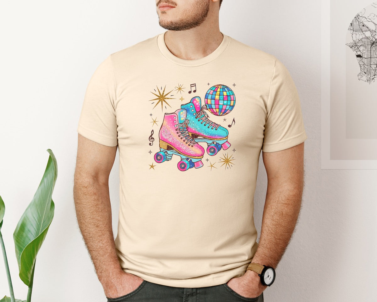 brand:Bella Canvas|color:Soft Cream|Retro 80S Roller Skates Graphic T-Shirt