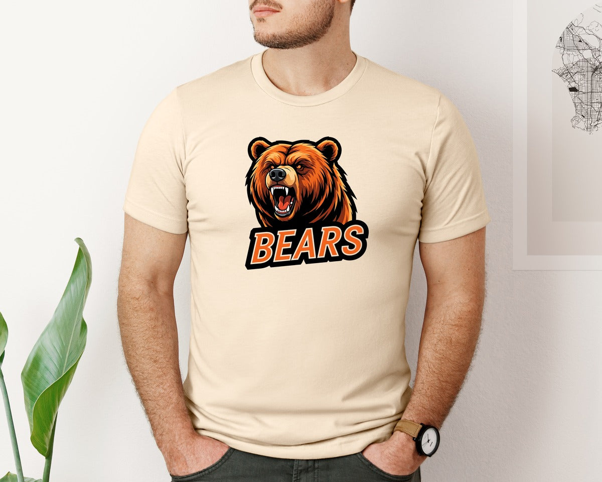brand:Bella Canvas|color:Soft Cream|Roaring Grizzly Bear Mascot Graphic T-Shirt