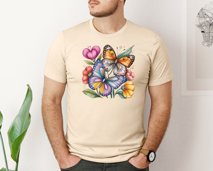 brand:Bella Canvas|color:Soft Cream|Floral Butterfly Graphic T-Shirt