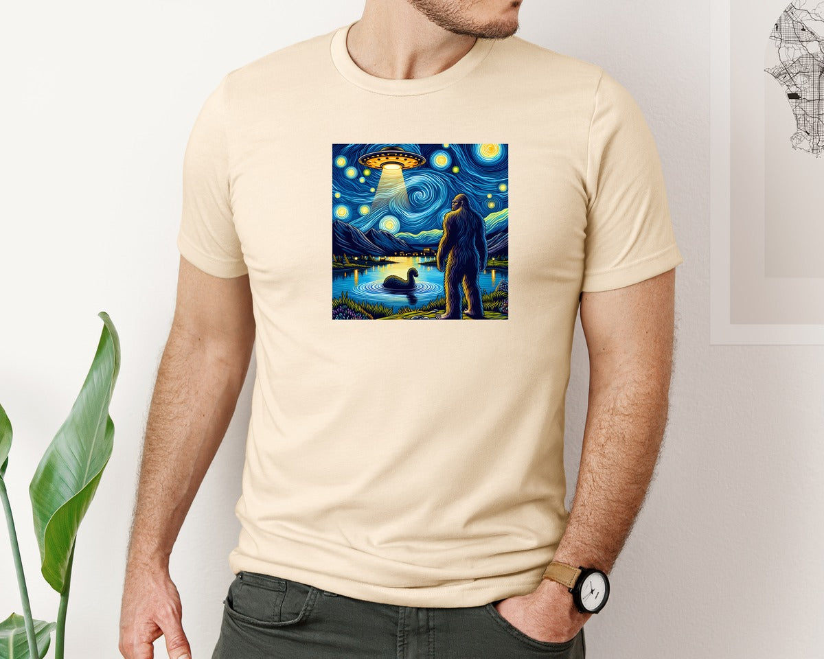 brand:Bella Canvas|color:Soft Cream|Bigfoot Starry Night Graphic T-Shirt