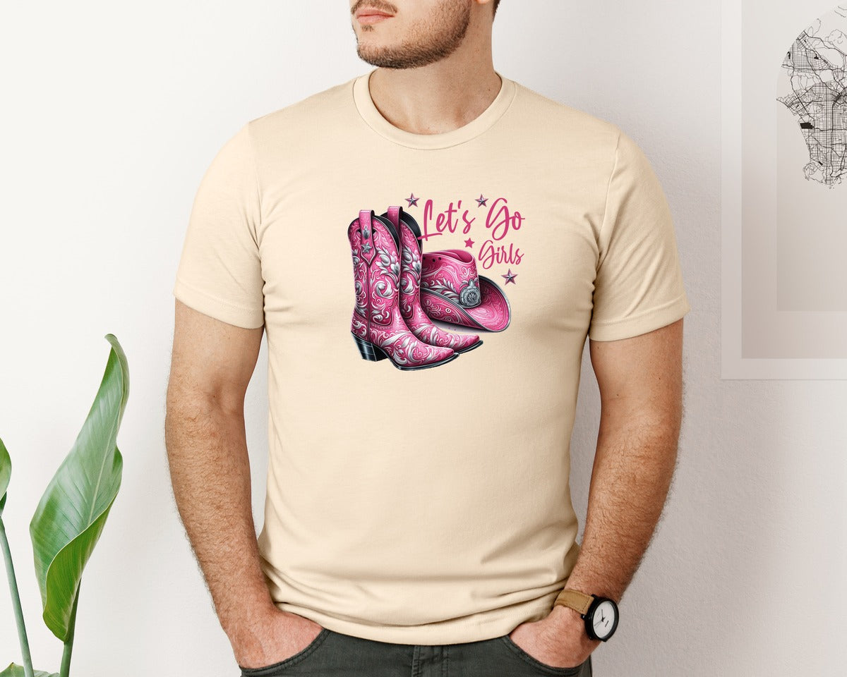brand:Bella Canvas|color:Soft Cream|Lets Go Girls Cowgirl Boots 2 Graphic T-Shirt
