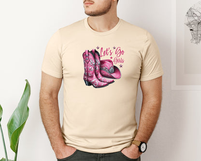brand:Bella Canvas|color:Soft Cream|Lets Go Girls Cowgirl Boots 2 Graphic T-Shirt