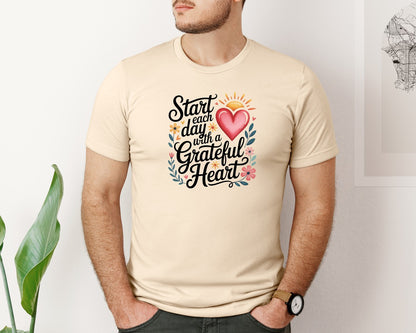brand:Bella Canvas|color:Soft Cream|Start Each Day With A Grateful Heart Graphic T-Shirt