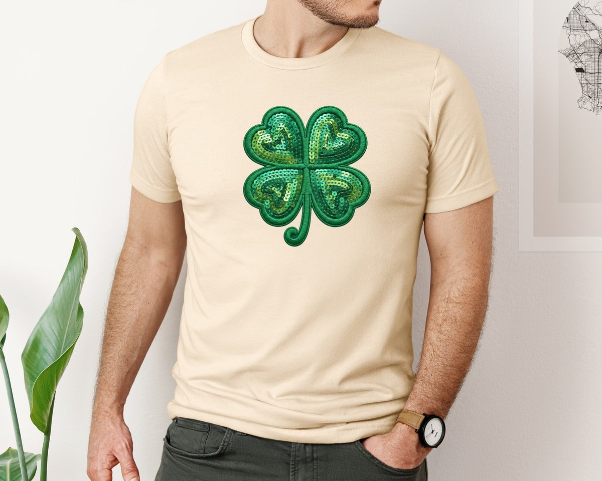 brand:Bella Canvas|color:Soft Cream|Sequin Shamrock Graphic T-Shirt