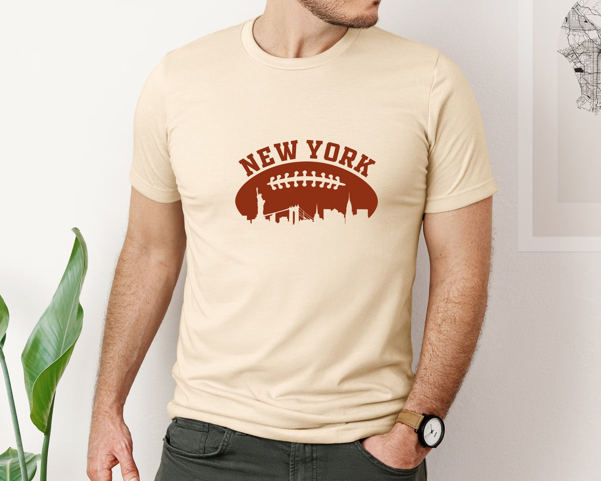 brand:Bella Canvas|color:Soft Cream|American Football New York City Skyline Graphic T-Shirt