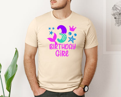 brand:Bella Canvas|color:Soft Cream|Mermaid 3Rd Birthday Girl Graphic T-Shirt