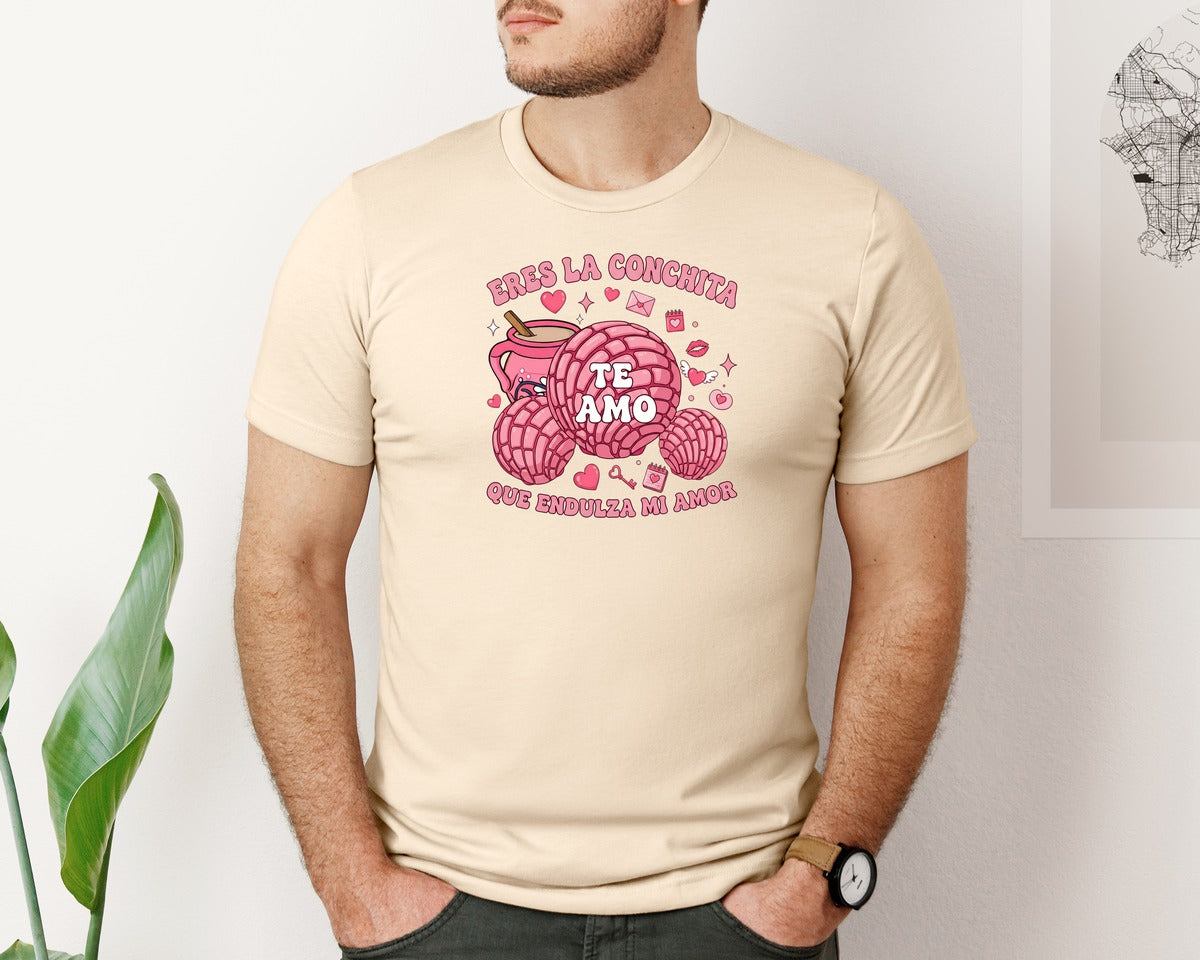 brand:Bella Canvas|color:Soft Cream|Concha Mexicana Love Valentine Graphic T-Shirt
