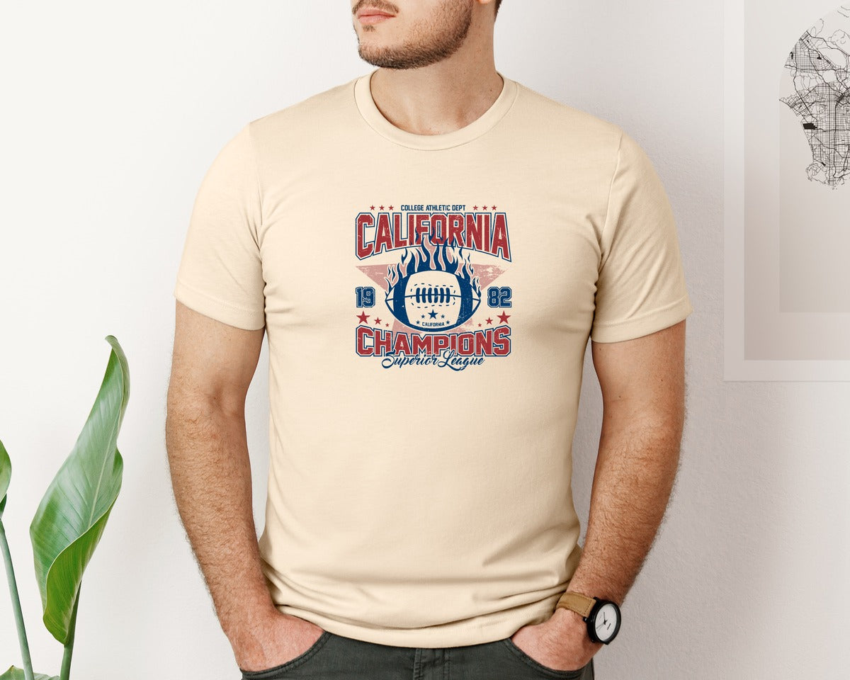 brand:Bella Canvas|color:Soft Cream|Varsity Football California Print Design Graphic T-Shirt