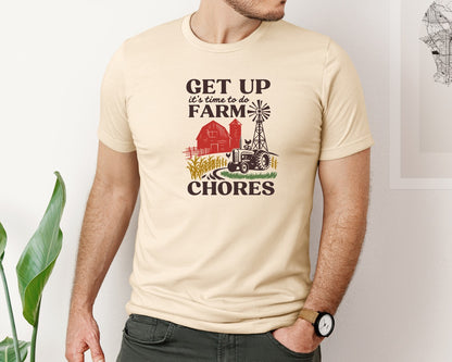 brand:Bella Canvas|color:Soft Cream|Get Up Its Time To Do Farm Chores 2 Graphic T-Shirt