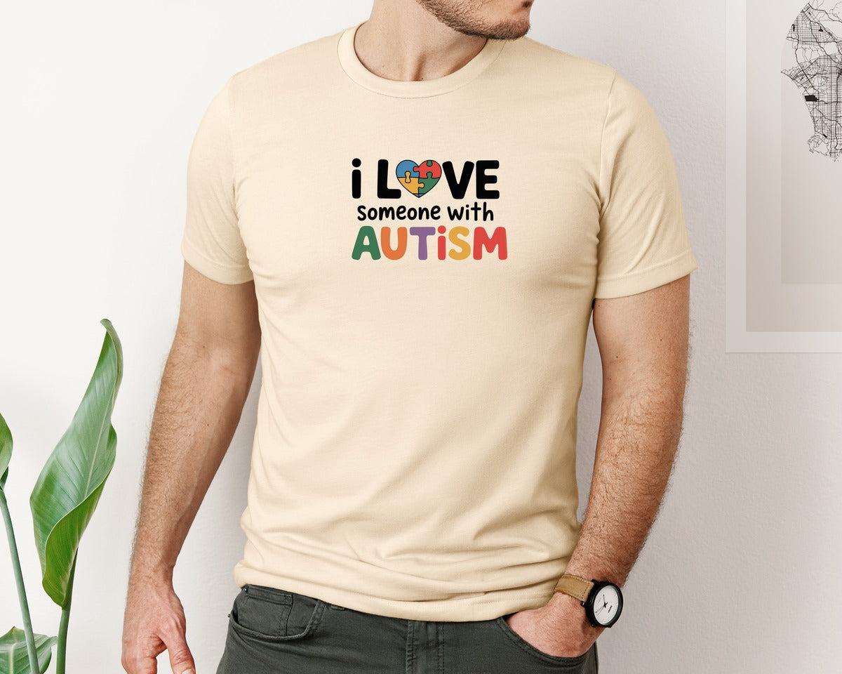 brand:Bella Canvas|color:Soft Cream|I Love Someone With Autism 10 Graphic T-Shirt