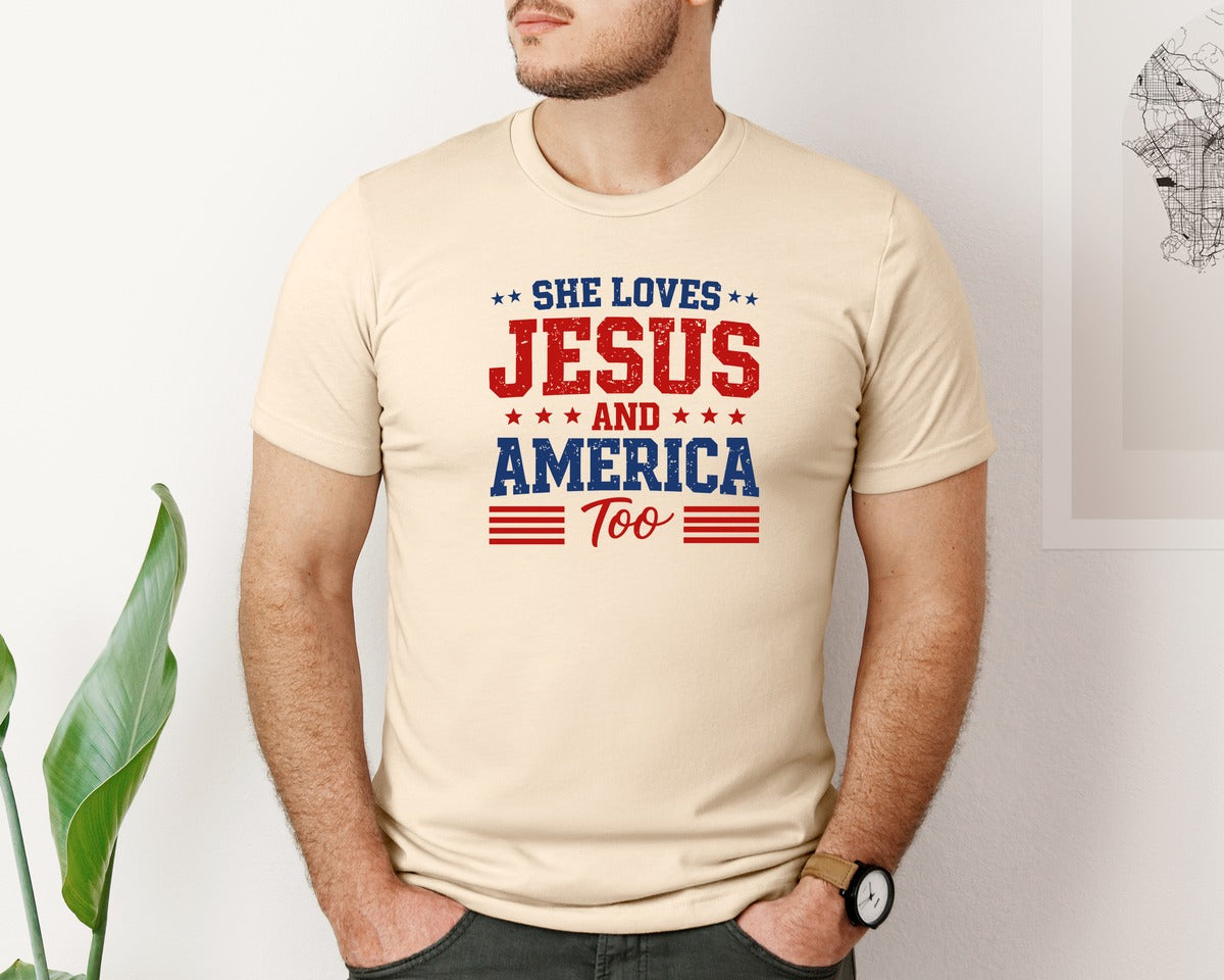 brand:Bella Canvas|color:Soft Cream|She Loves Jesus America Too 2 Graphic T-Shirt