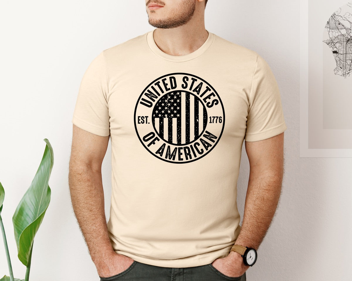 brand:Bella Canvas|color:Soft Cream|United States Of America Patriotic Graphic T-Shirt