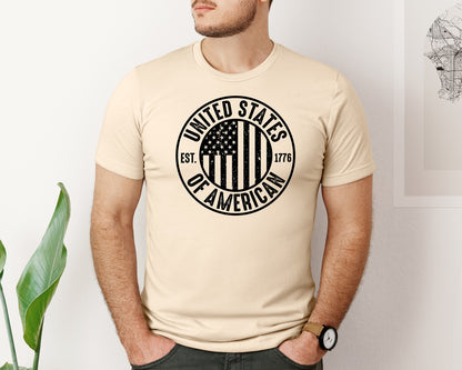 brand:Bella Canvas|color:Soft Cream|United States Of America Patriotic Graphic T-Shirt