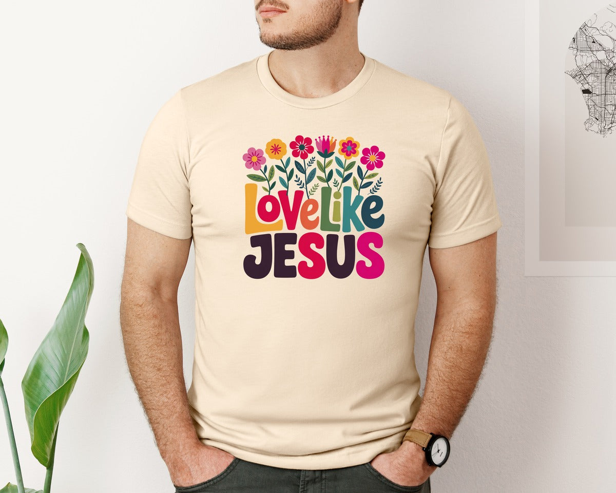 brand:Bella Canvas|color:Soft Cream|Boho Christian Love Like Jesus Graphic T-Shirt