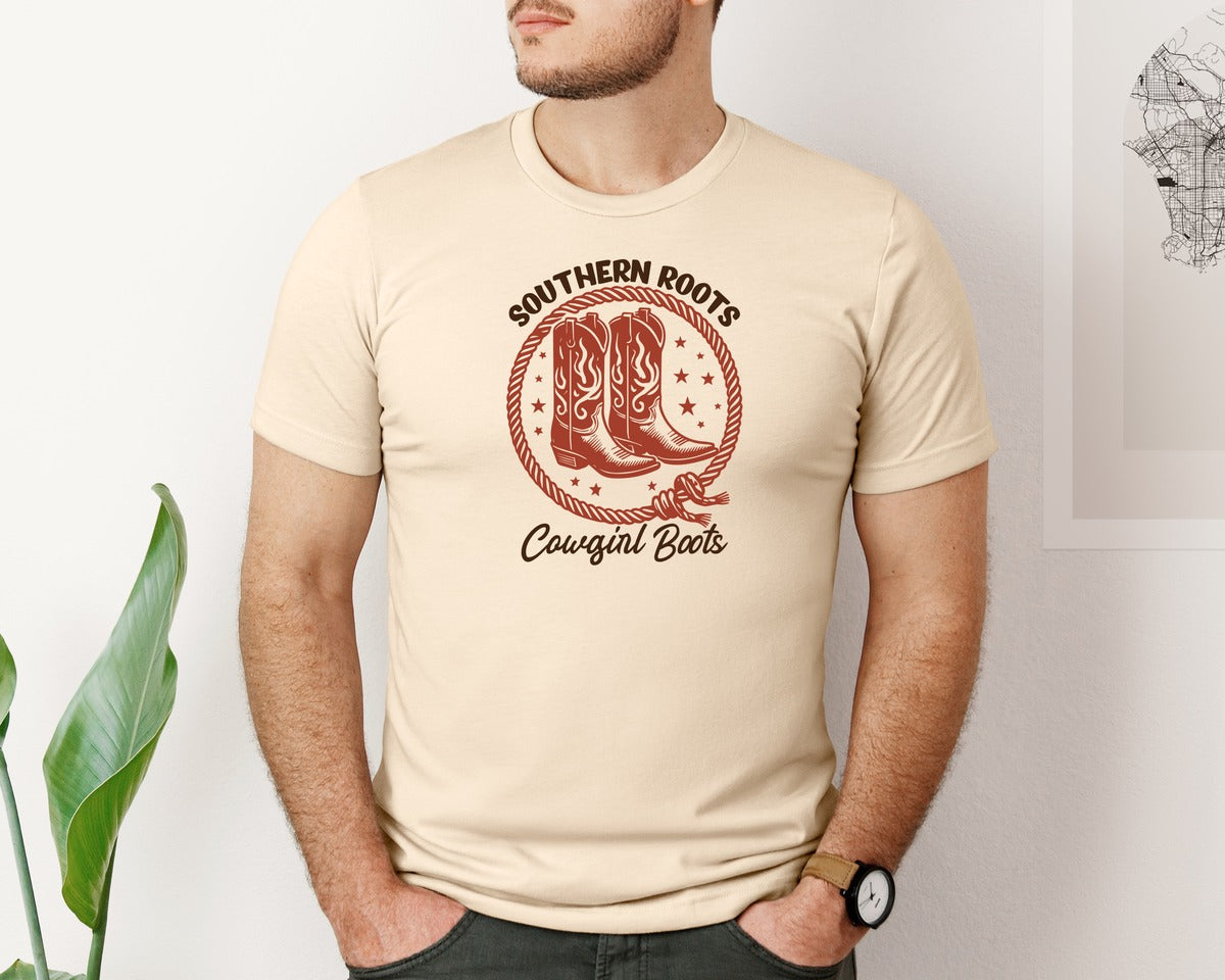 brand:Bella Canvas|color:Soft Cream|Southern Roots Cowgirl Boots Cowgir Graphic T-Shirt