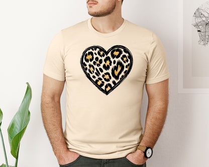 brand:Bella Canvas|color:Soft Cream|Leopard Print Heart Valentines Graphic T-Shirt